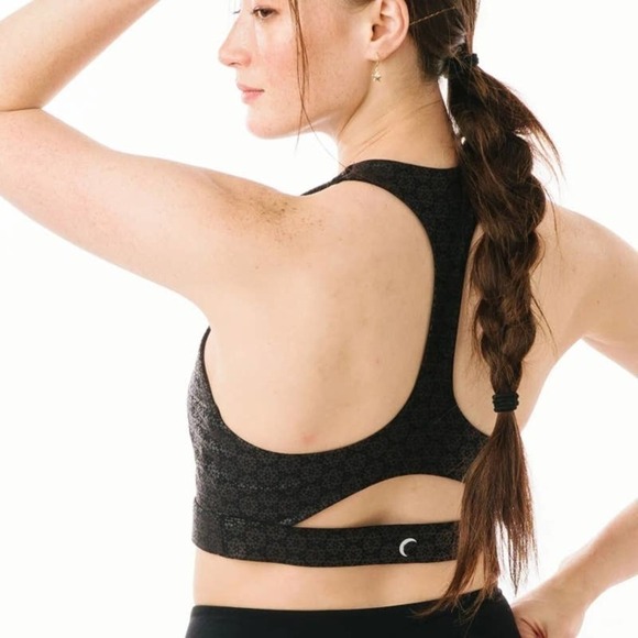 Zyia Active Flower Power Sports Bra Sz S Black High Neck Racerback - Picture 2 of 10